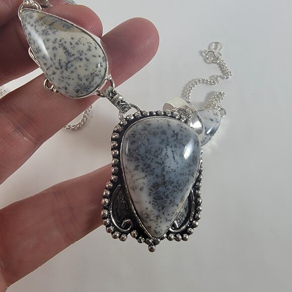 Sterling Silver Necklace with Dendritic Agate Unique Artisan Handcrafted Jewelry - Picture 8 of 10
